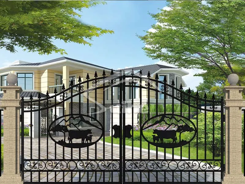 14ft Bi-Parting  Iron Gate. With artwork Tree in the Middle of Gate Frame