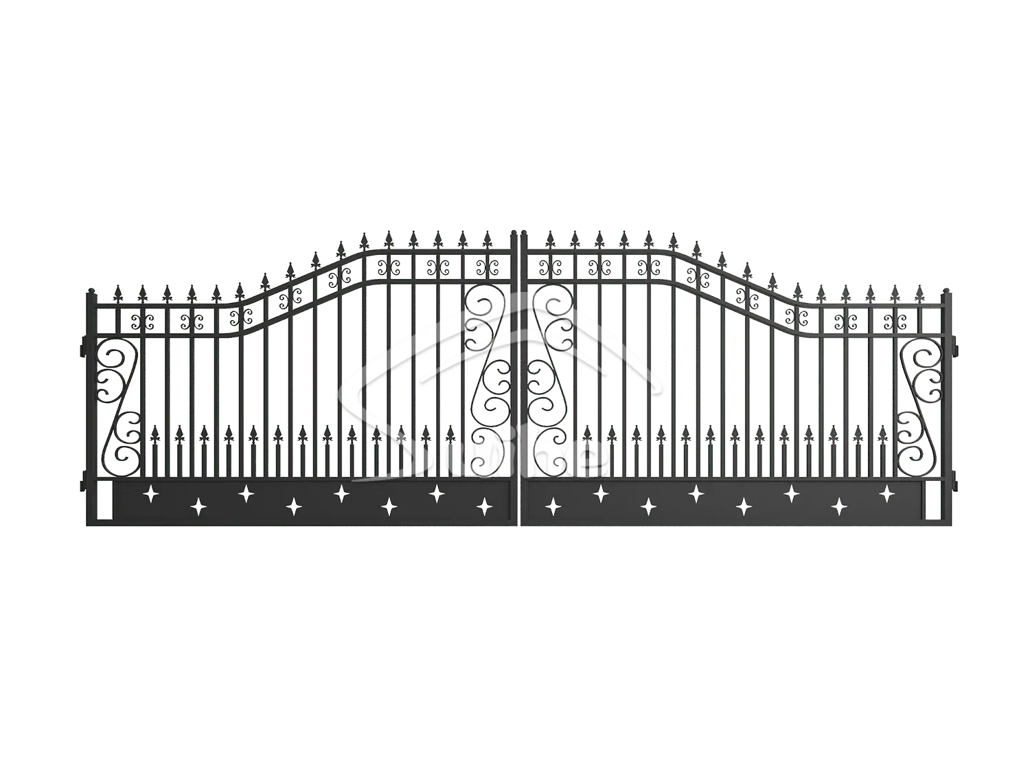 20ft Bi-Parting Iron Gate. With artwork Star in the Bottom of Gate Frame