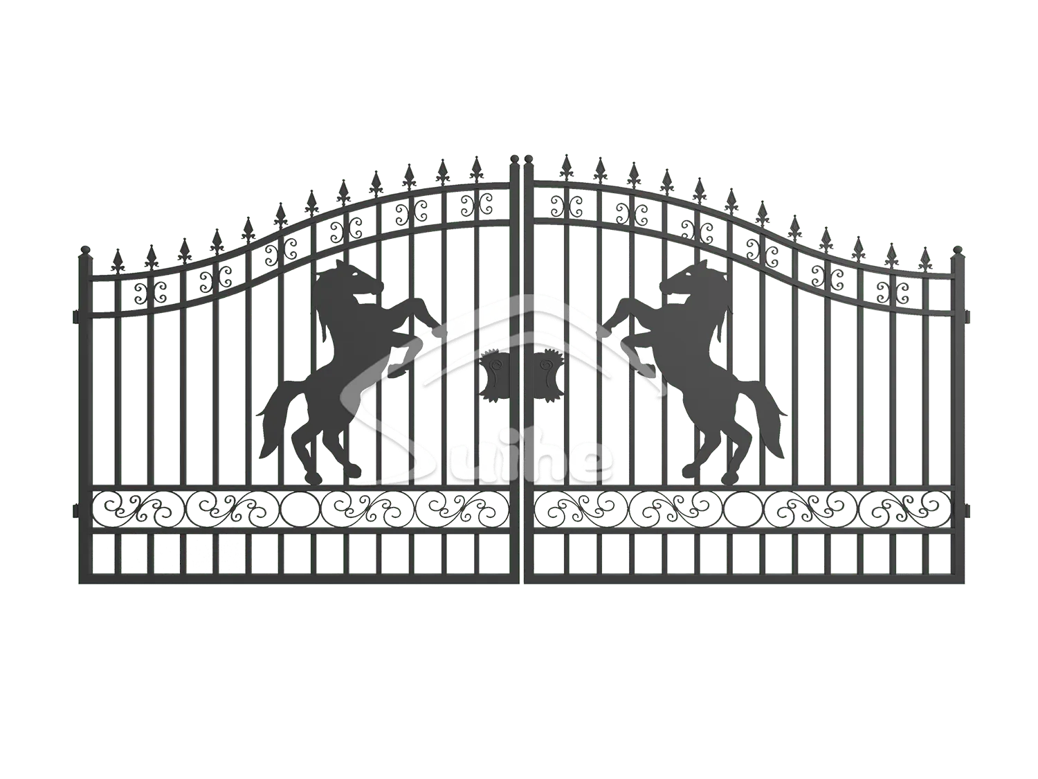 14ft Bi-Parting Iron Gate. With artwork "Horse" in the Middle of Gate Frame