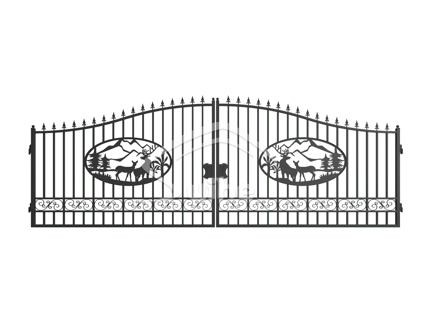 20ft Bi-Parting Iron Gate. With artwork Ox in the Middle of Gate Frame