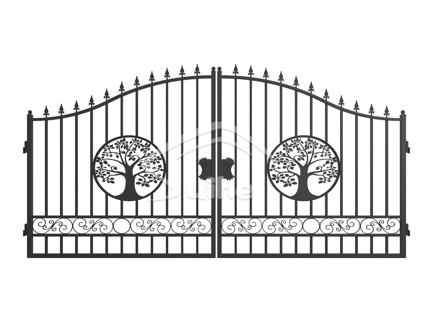 14ft Bi-Parting  Iron Gate. With artwork Tree in the Middle of Gate Frame