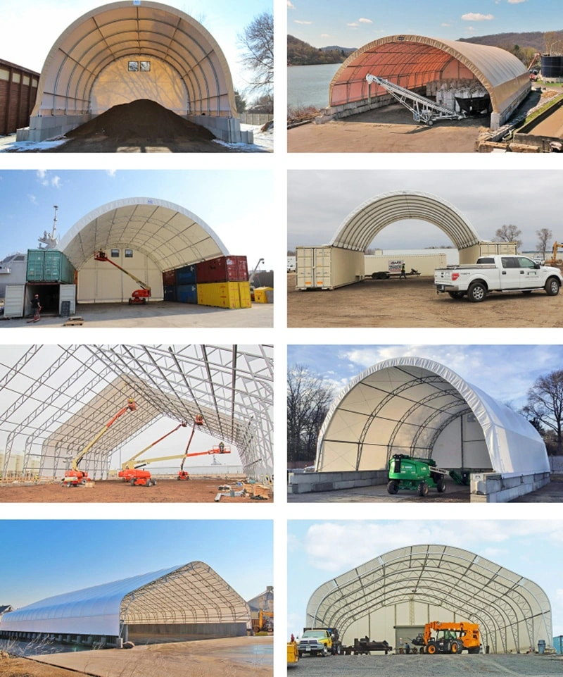 Cost-Effective: Generally more affordable than traditional storage buildings made of wood or metal. Quick Installation: Can be set up quickly and easily. Portability: Can be easily disassembled and relocated if necessary, providing flexibility for changing storage needs. Durability: Constructed with high-quality, UV-resistant, and weatherproof materials designed to withstand harsh weather conditions. Improved Ventilation: Offers superior airflow, reducing moisture & condensation, which helps protect stored items from mold & mildew. Natural Light: The translucent fabric allows natural light to penetrate, reducing the need for artificial lighting and creating a brighter interior. Flexibility: Available in various sizes and designs to accommodate different storage needs. Customizable: Options for doors, windows, and ventilation. Temporary or Permanent: Can serve as a temporary storage solution or be installed as a long-term structure depending on needs.